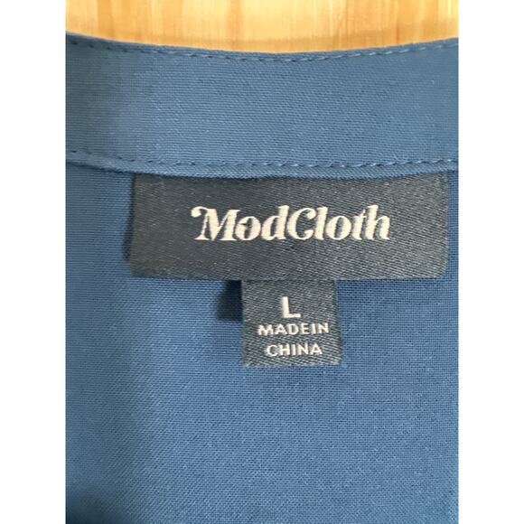 Anthropologie ModCloth Blue Button Down Shirt Drawstring Back Size Large Rayon - Picture 5 of 9